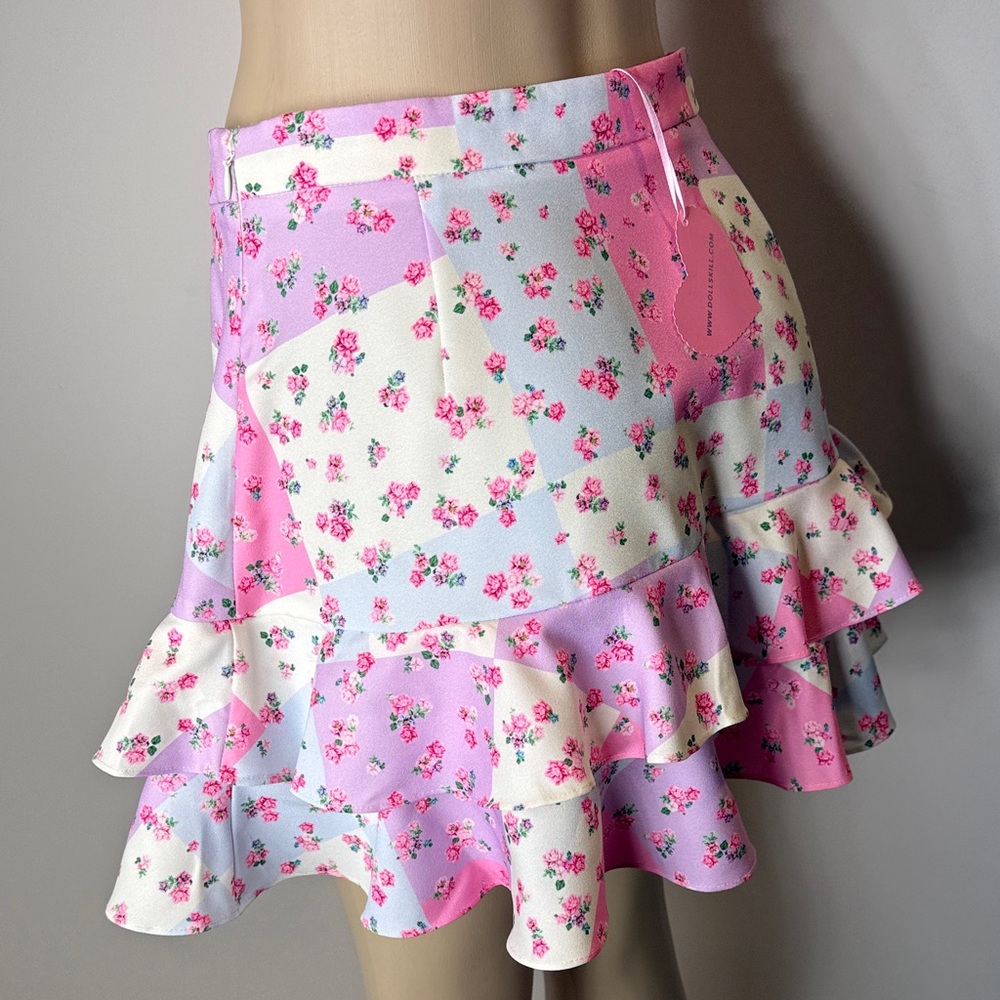 Sugar Thrillz Pastel Patchwork Ruffle Mini Skirt - Pink & Lavender - Picture 7 of 10